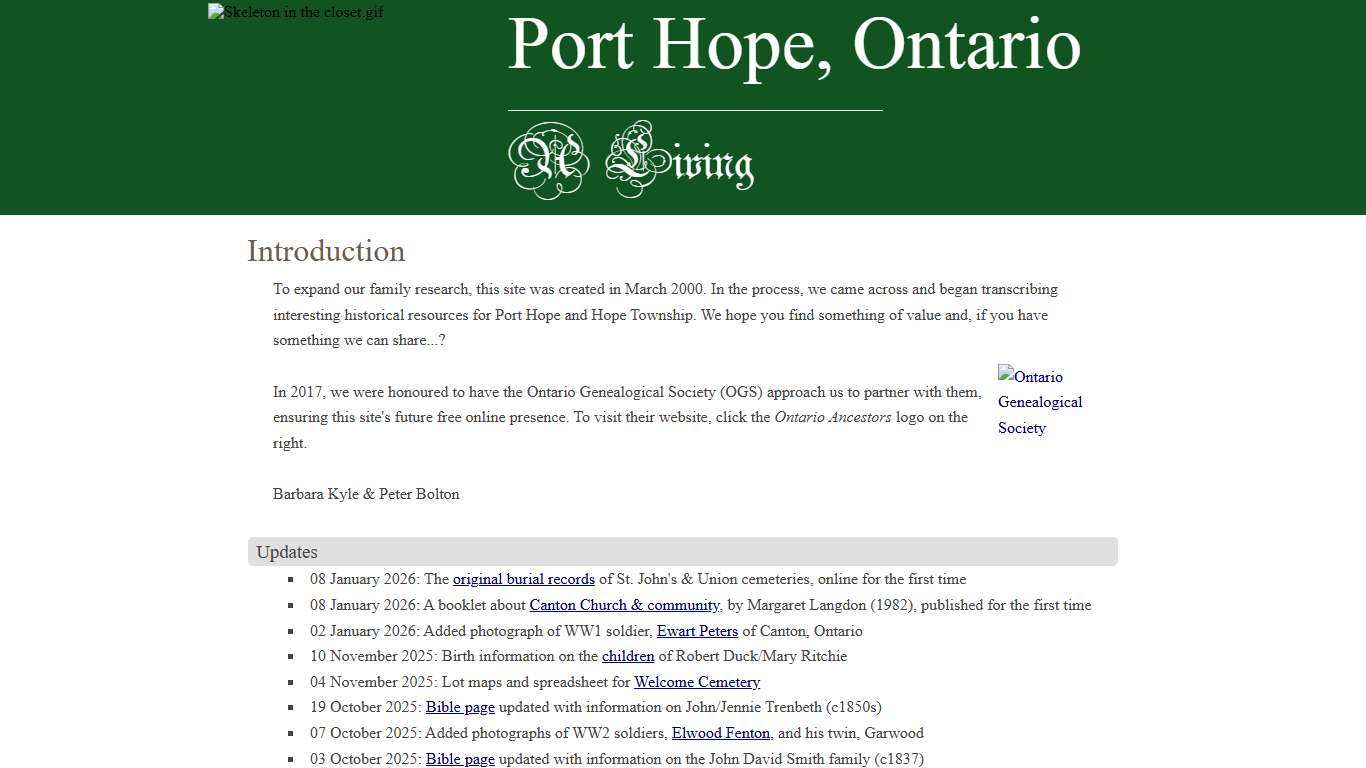 Port Hope family research and local history resources